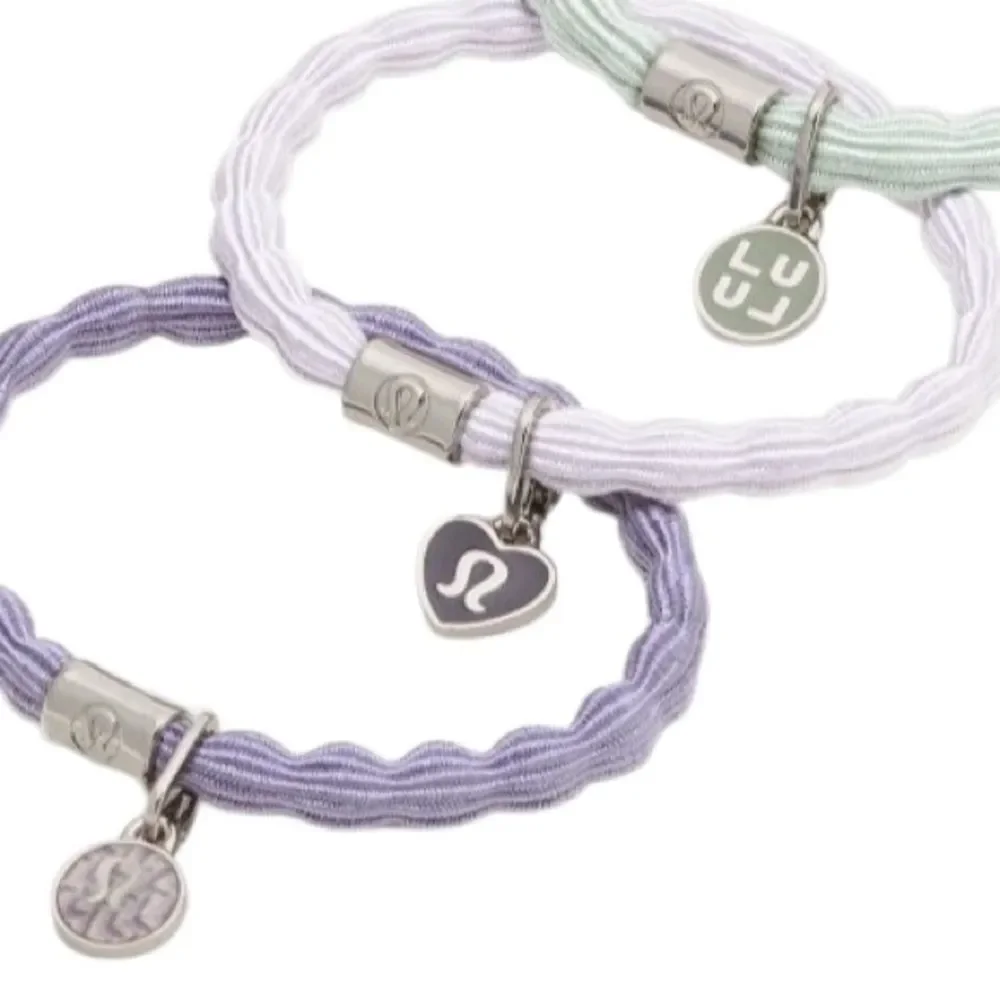 Lululemon Charm Hair Ties 3 Pack Green/Faint Lavender/Grape Mist/Silver